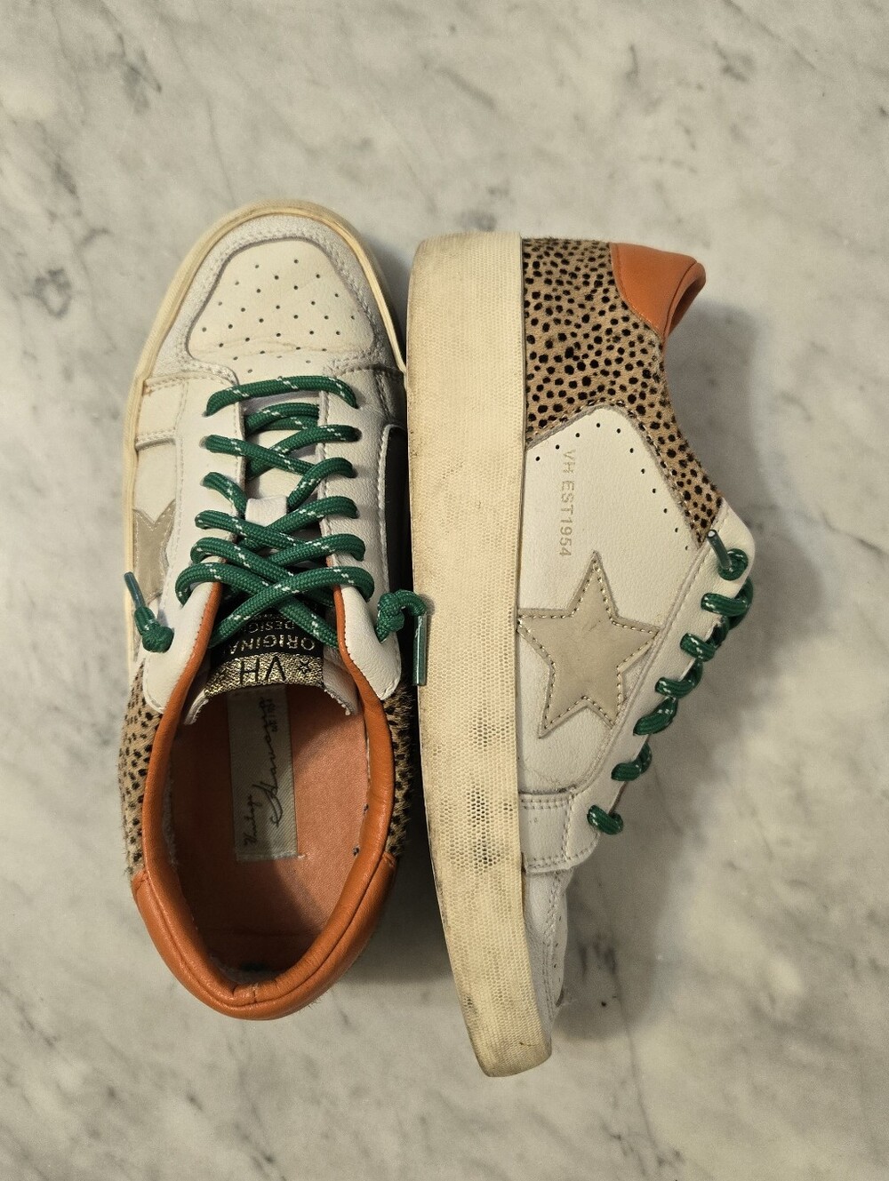 Vintage Havana Leather Sneakers with Leopard and Orange Accents